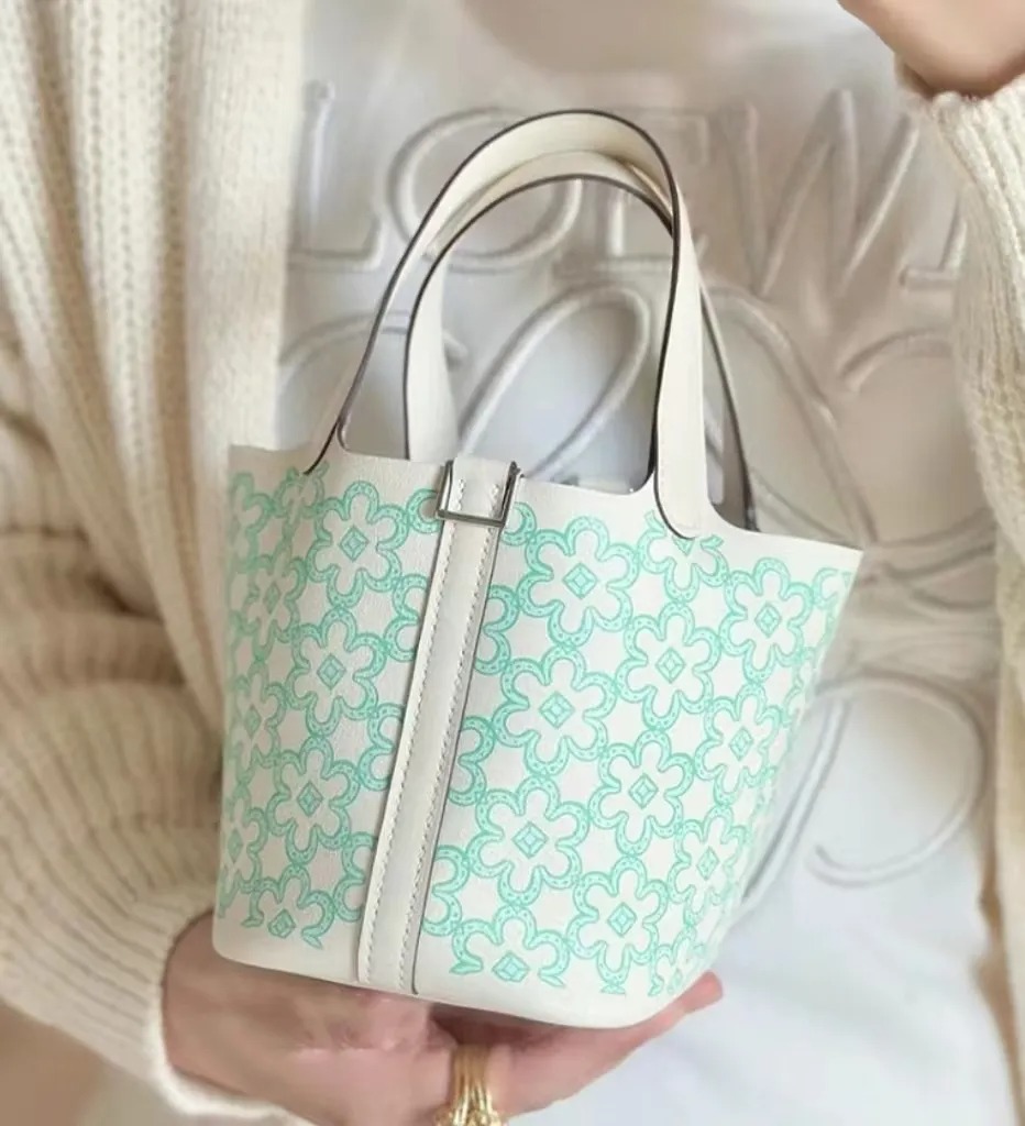 100% Real Cow Leather Small Totes Bag For Women Vegetable Basket Printing Purses And Handbags Brand Designer Female Fashion Bucket Bags Large Capacity 2762