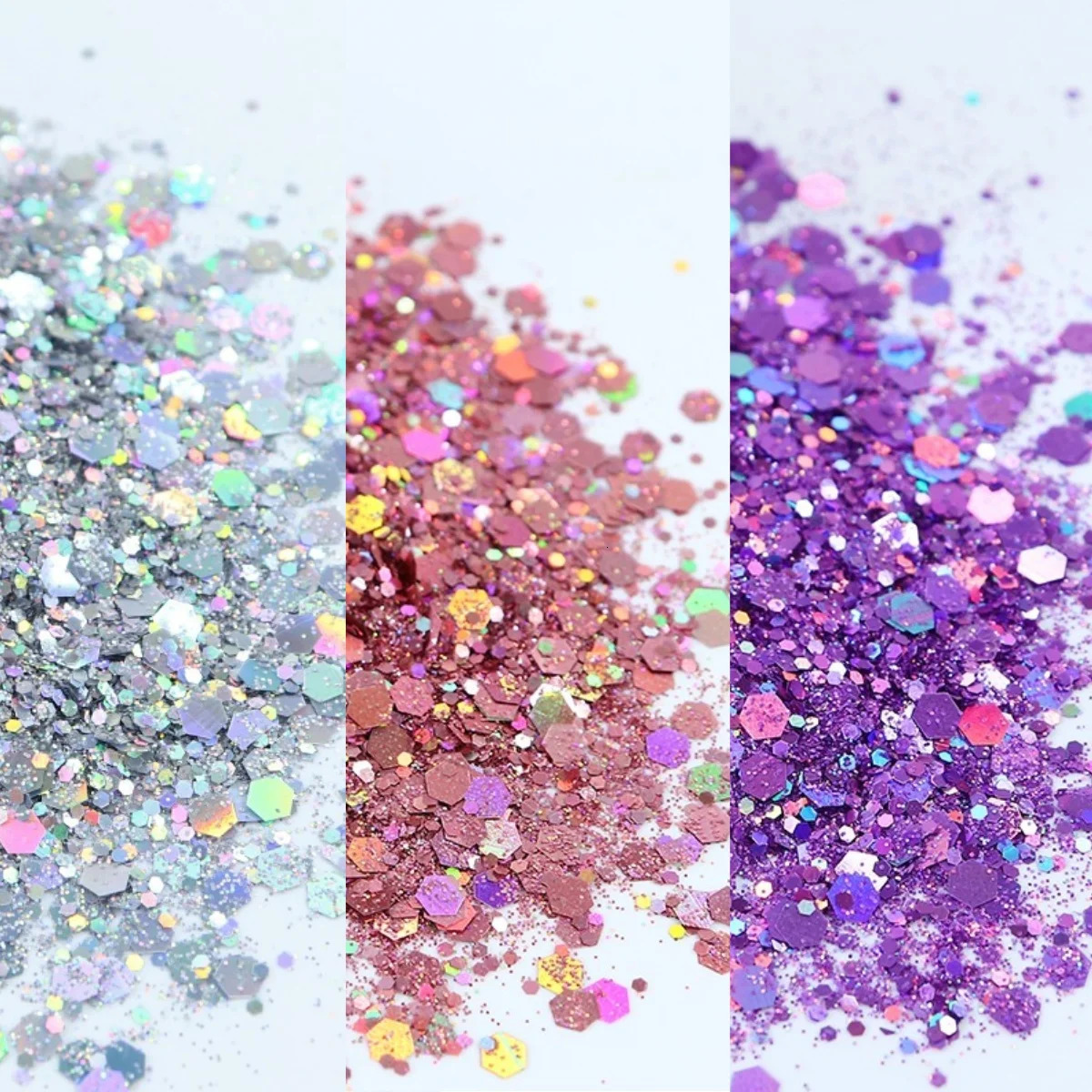 10G Loose Bulk Chunky Nail Glitter Holographic Silver Hexagon Sequin Powder Decoration for Epoxy Resin DIY Nails Accessories 240627