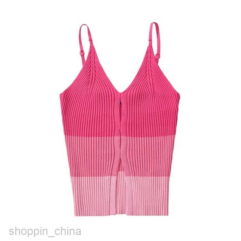 Women vest Women's Summer Sexy V-neck Slim fit Hollow out Color blocking Short Knitted Tank Top Tanks Camis tees tops