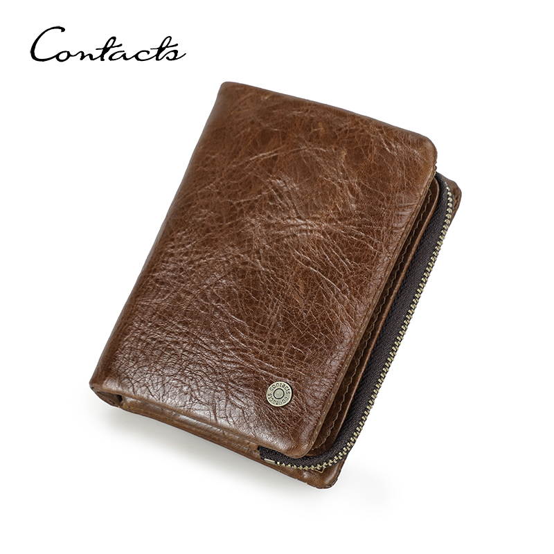 CONTACT'S Genuine Leather Wallets for Men Short Bifold Casual Men's Purses RFID Card Holders Coin Purses Money Clip Men Wallet