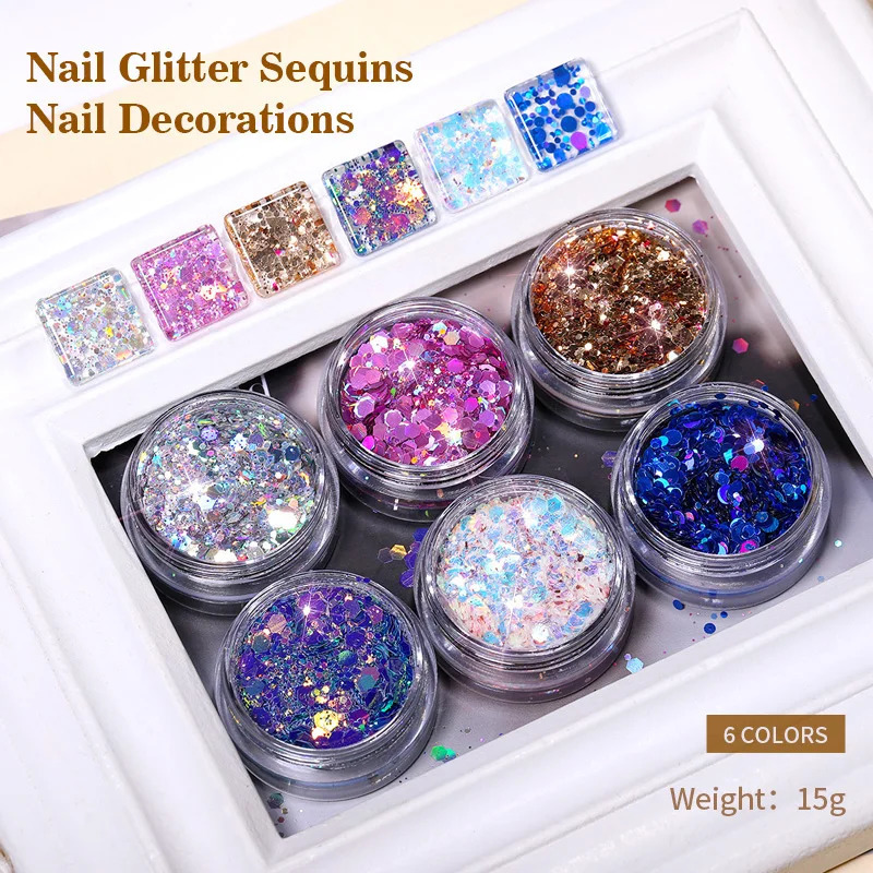 iridescent Diamonds Nail Sequins Sparkly Shinning Polish Flakes Gold Silver Blue Paliette Spangles Manicuring Decoration Powder 240627