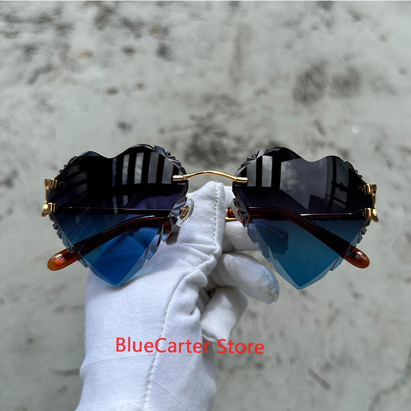 Heart Shaped Sunglasses Dia Cut Wire C Y2K Designer Rimless Carter Sun Glasses Mens Cool Decoration 828 Gold Good quality