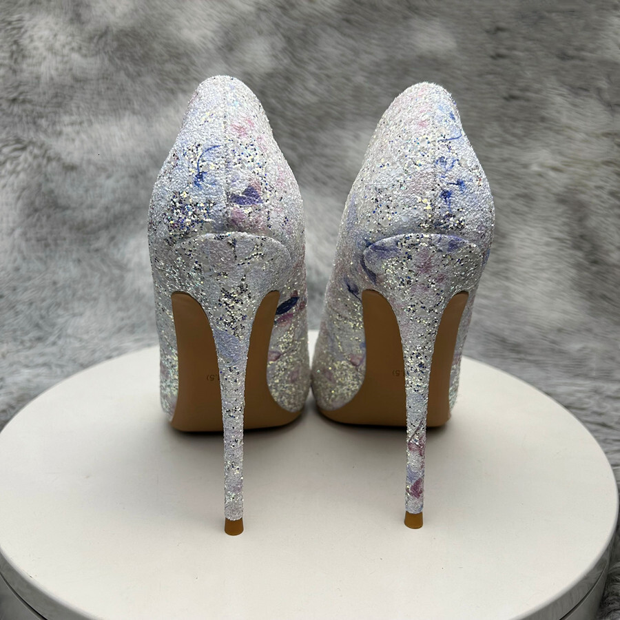 Noenname_Null- Wedding 2024 New Sier Rhinestone Sequined High Heels Female Stiletto Bridal Shoes 12Cm