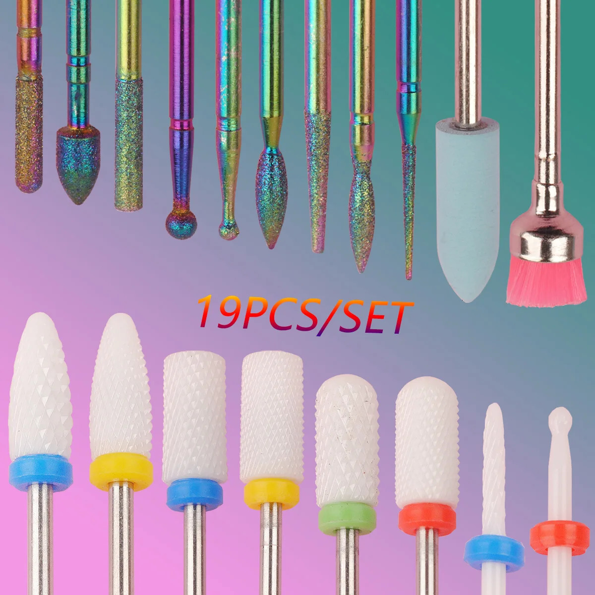 19pcs Nail Drill Bits Sets 3/32 Inch Cuticle Electric Nail File And Ceramic Acrylic Gel Nail Bit Kit Acrylic Nail Art Tools 240627