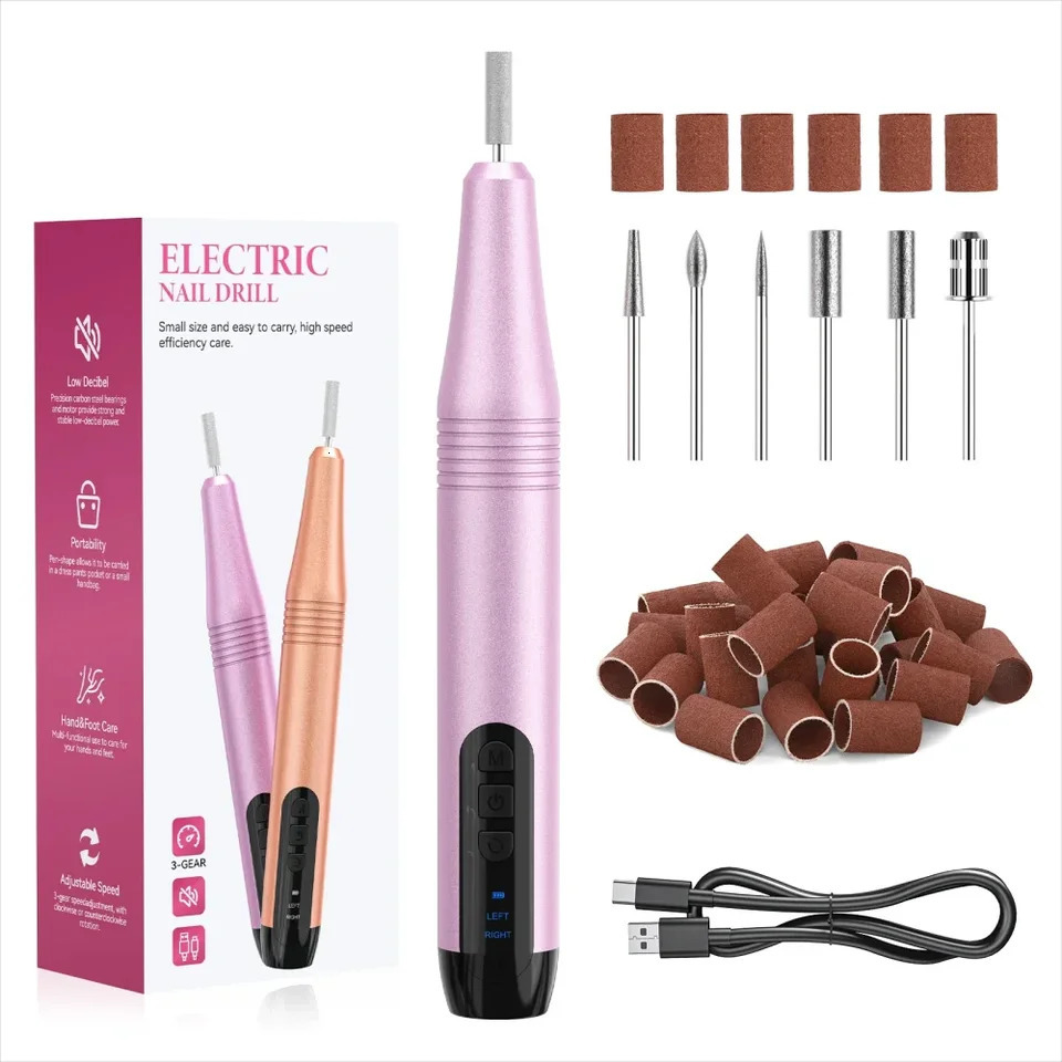 Electric Nail Drill Polish Machine for Acrylic Gel Nails Professional Manicure Pedicure Nail Polish Tools with 6 Nail Drill Bits 240627