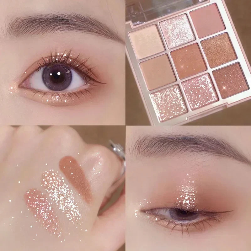 9-Color Eye Shadow Palette Glitter Pearly Eyeshadow Palette Nude Long Lasting Korean Charming Eyes Make Up Palette Cosmetics 240624