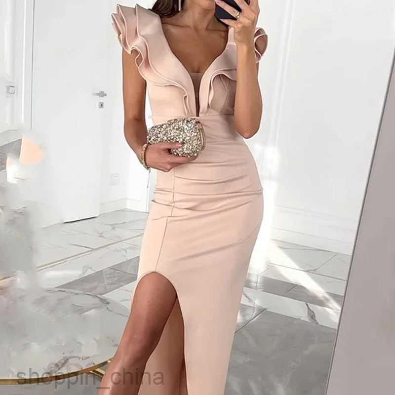 Basic Casual Women Dresses Fashion Women's Summer New V-neck Sleeveless Waist Split Dress