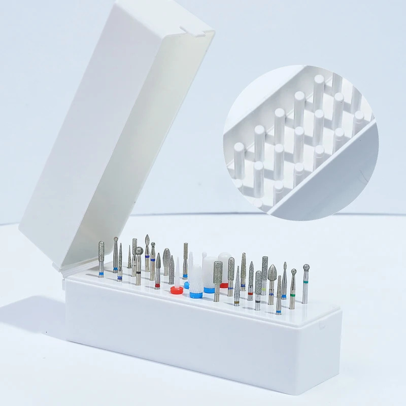 30 Holes Nail Drill Bit File Brush Plastic Storage Box Holder Container Manicure Cutters Display Rack Accessories Nail Art Tool 240627
