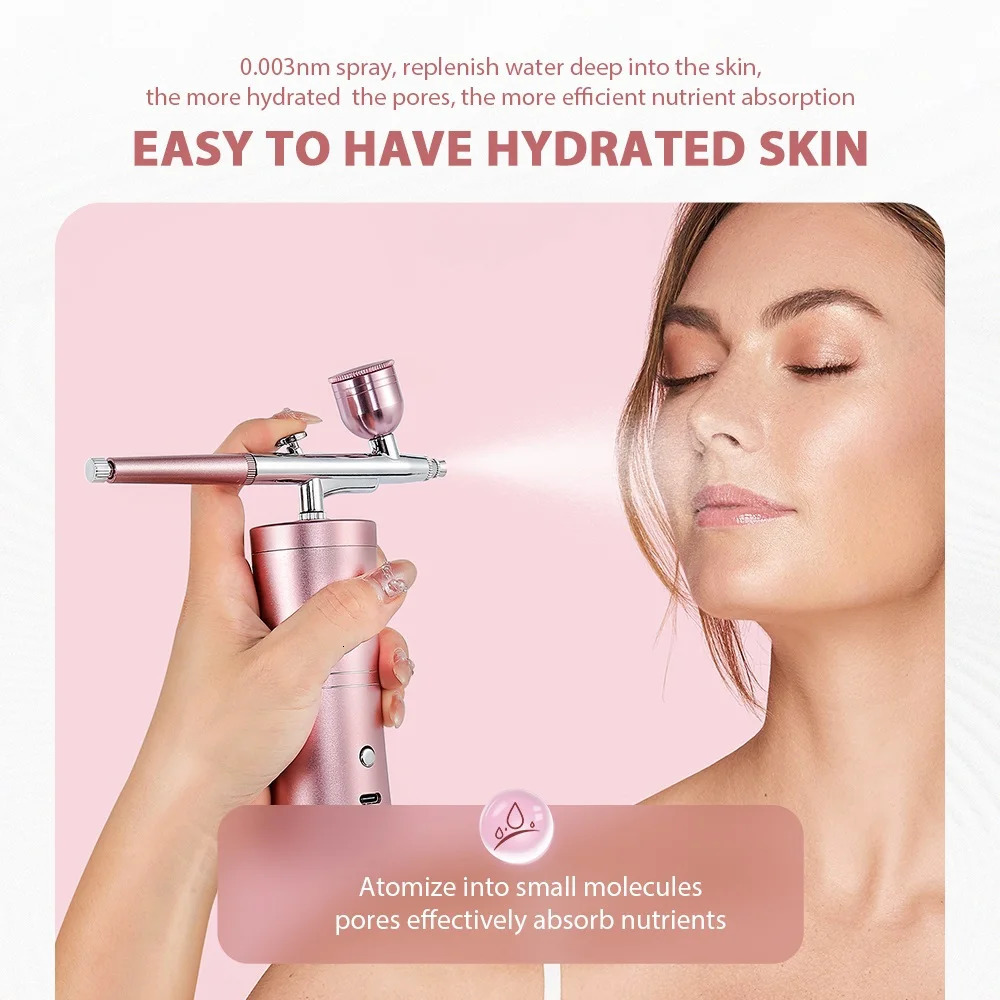 Top 0.m Pink Mini Air Compressor Kit Air-Brush Paint Spray Gun Airbrush For Nail Art Tattoo Craft Cake Nano Fog Mist Sprayer 240627