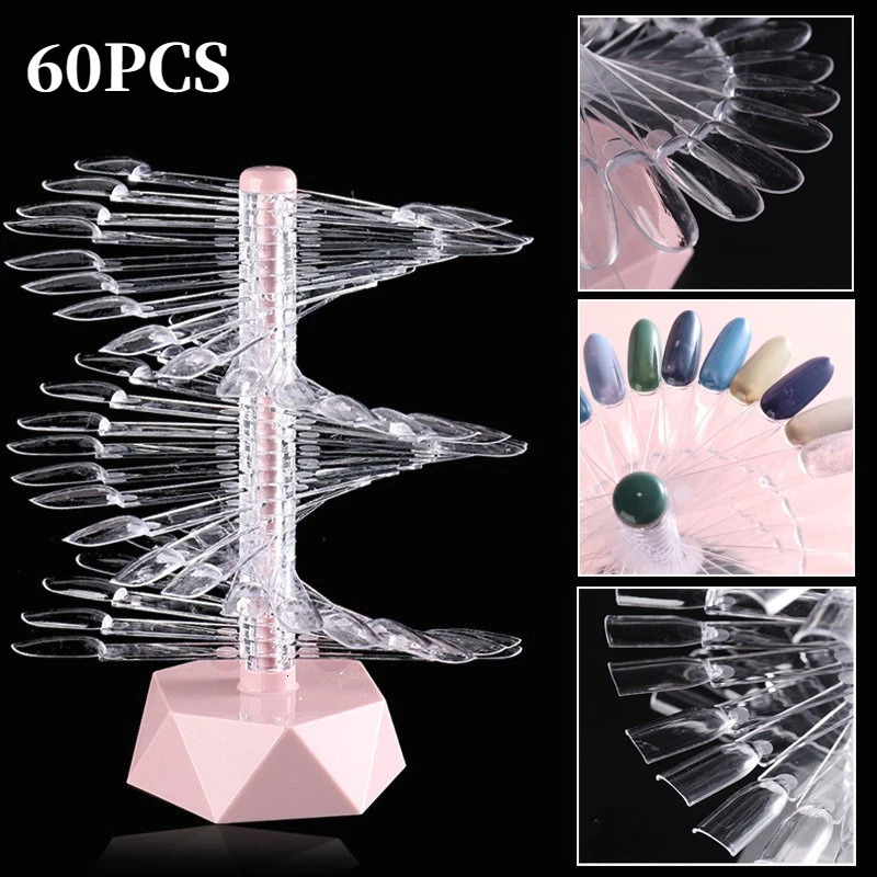 Nail Art False Tips Display Stand Spiral Shelf Showing Gel Polish Oval Square Nails Showing Shelf Rack Manicure Practice Tool 240627