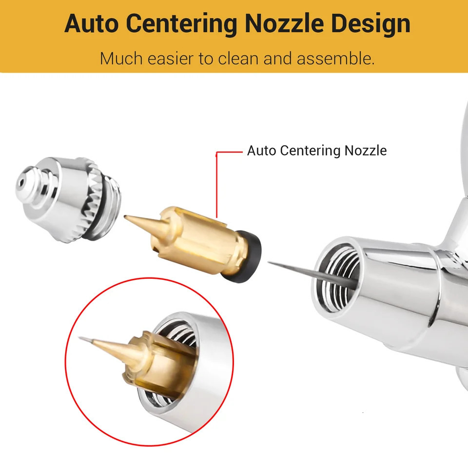 Dual-Action Airbrush With Auto-Centering Nozzle 7cc 13cc Cups 0.2/0.3/0.5mm needle for Modeling Makeup Nail Art Painting Tool 240627