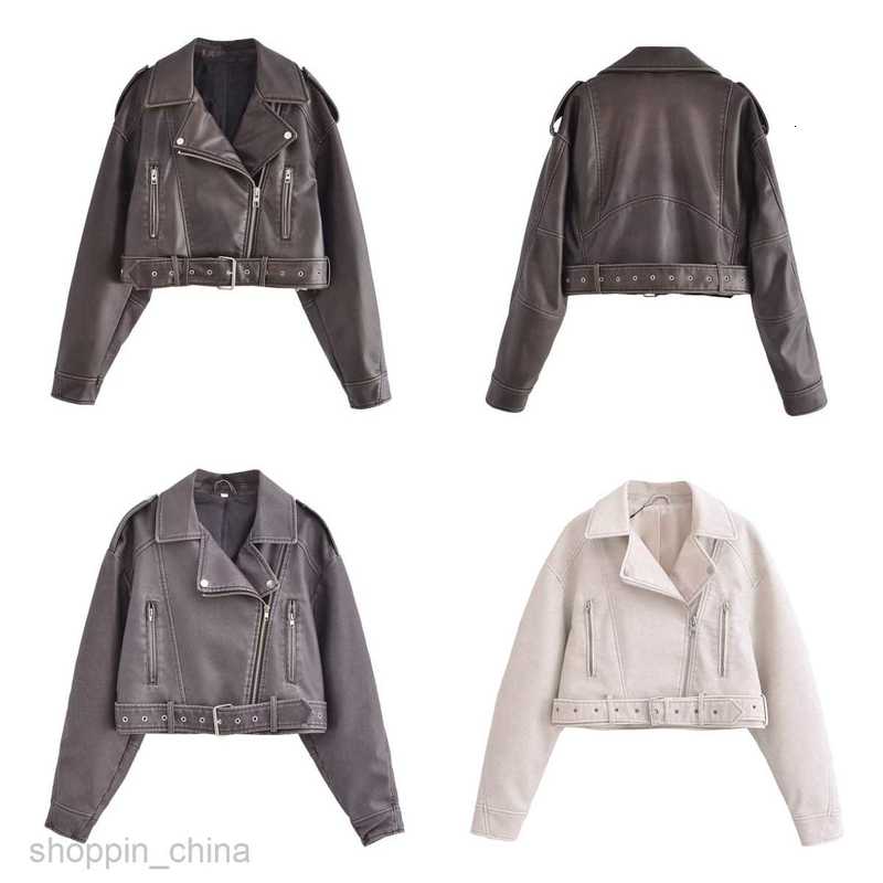 Women Jackets Coats Spring New Women's Street Fashion Washed Faux Leather Motorcycle Jacket Coat