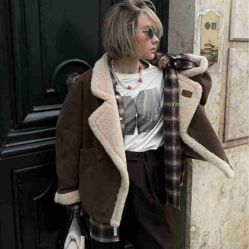 Women Jackets Coats Autumn/Winter New Women's Fashion Loose and Warm Lamb Wool Coat D79245