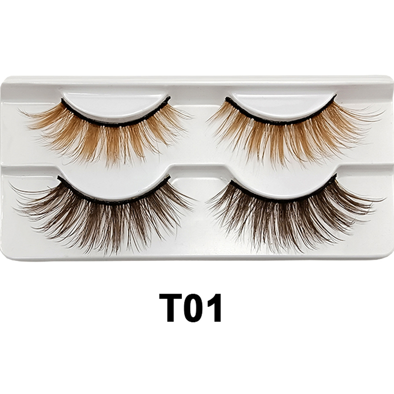 OKAYLASH 5/2 Pairs Dark Light Brown 3D Natural Eyelashes Wholesale Fluffy Blonde Human Hair Lashes Factory Supplier