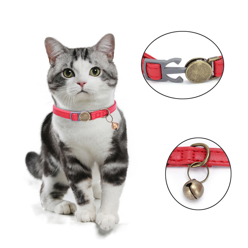 Custom Personalized Leather Cat Dog Collar with Name Plate Engraved Cute Puppy Kitten Dog Cat Collars for Small Medium Cats Dogs