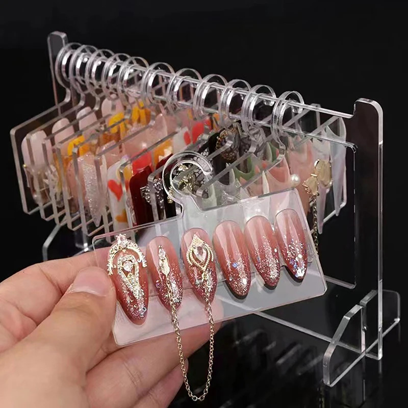 Ins Transparent Acrylic Hook Style Nail Art Display Rack Board Gel Color Works Sample Exhibition Tools 240627