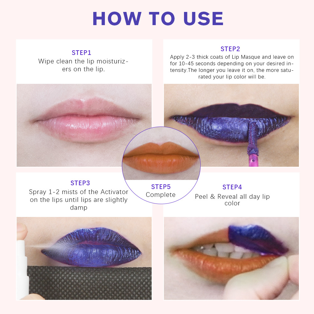 Wonder Liquid Blading Peel & Reveal Lip Color Kit Amazing Peel Off Liquid Lipstick Long Lasting Tear Off Lip Gloss Lip Stain Kit