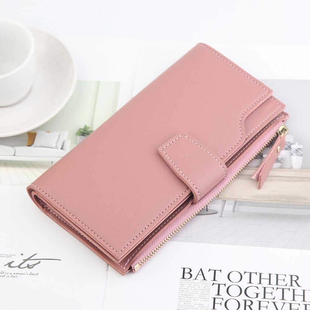Solid Color Wallet Gift Luxury Card Holder Large Capacity Zipper Blocking Organizer for Phone Pocket Ladies Cartera