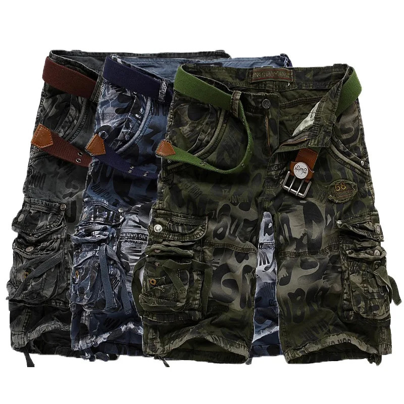 High Quality Camouflage Loose Cargo Shorts for Men Summer Fashion Tactical Camo Multiple Pockets Pants 240620