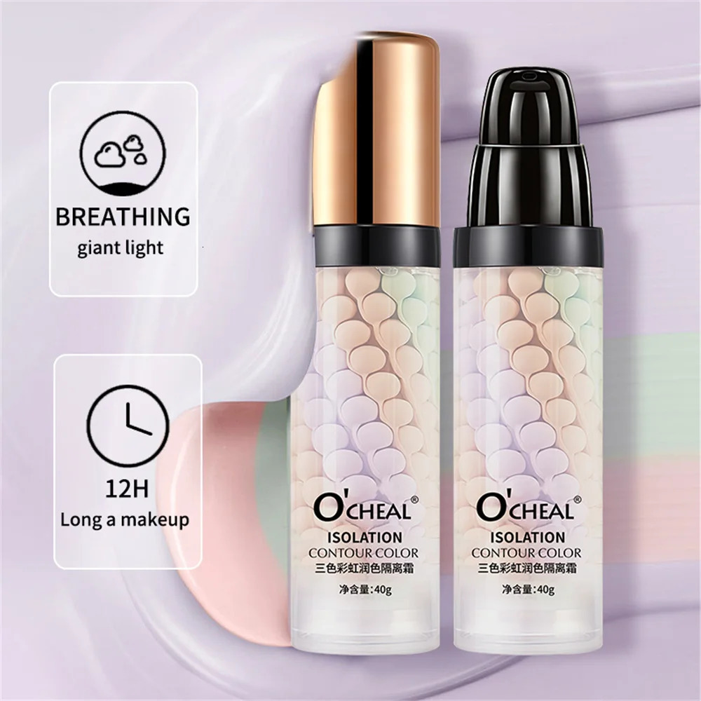 1/2Pcs Wholesale 3-color Rainbow Isolation Cream Soft Moist Makeup Primer Refreshing Face Base Cream Lasting Brighten Skin Tone 240627