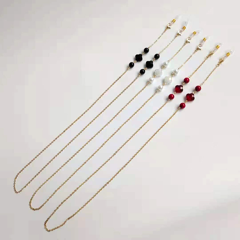 Eyeglasses Chain Bead Crystal Four Leaf Charm Eyewear Holder Strap Sunglasses Retainer Women Neck Mask Hanging Rope