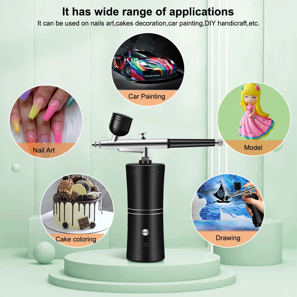 Airbrush Nail Art Paint Spray with Compressor Decoration Cake Portable Nails Coloring Air Brush Gun Mist Sprayer Rechargeable 240627