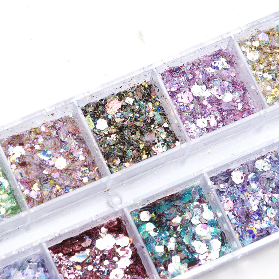 Mirror Iridescent Mixed Hexagon Nail Glitter Sequins Holographic Spangles Flakes Nail Art Powder Gel Polish Manicure Accessories 240627