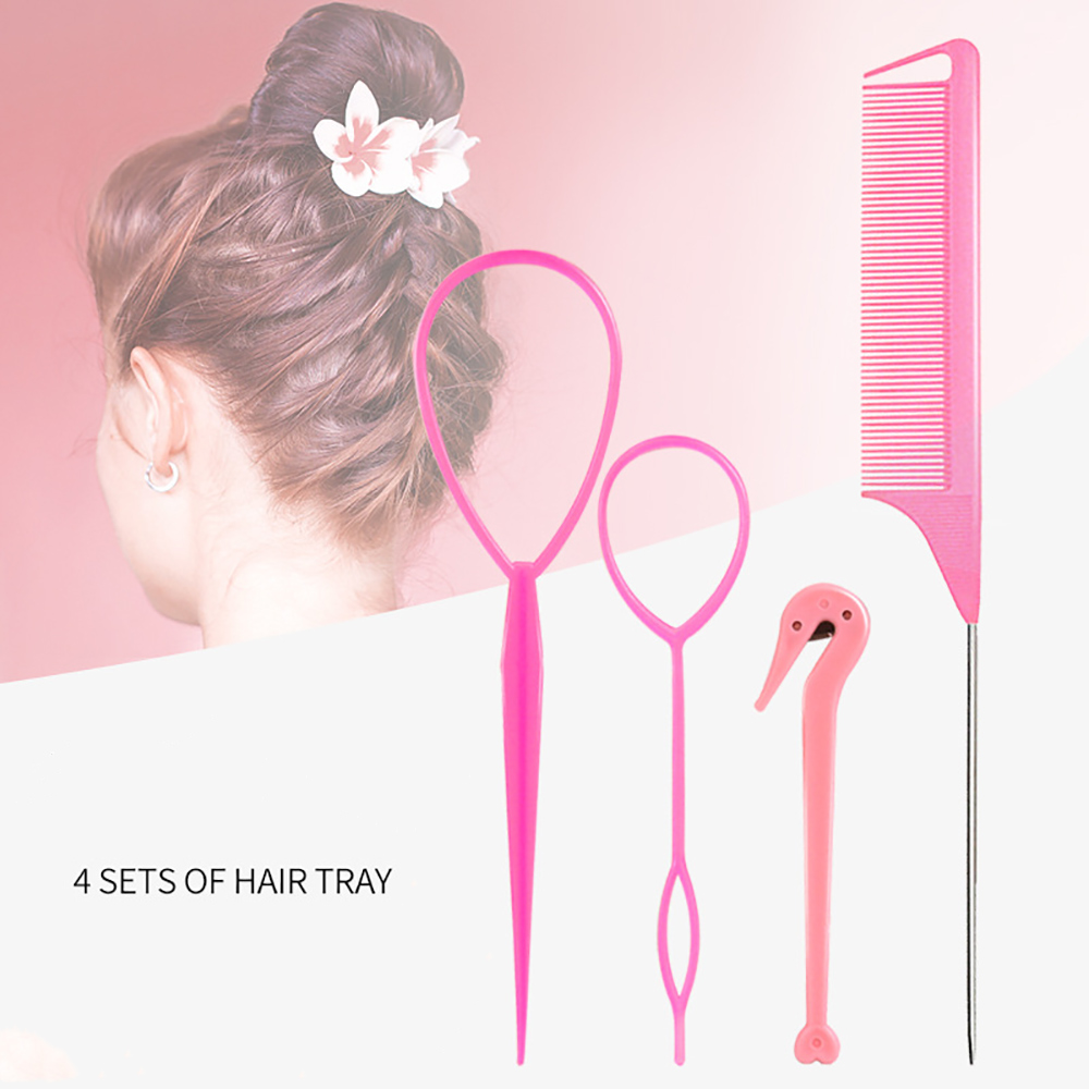 4Pcs/Set French Braiding Tool Loop Make Hairstyles Elastic Hair Bands Remover Cutter Rat Tail Comb Hair Pin Disk Styling Tools