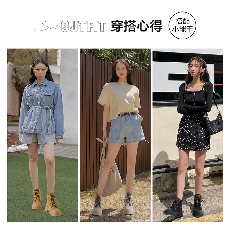 Short Women's 2023 Autumn/Winter New British Style Thick Sole Lace up Work Casual Martin Boots