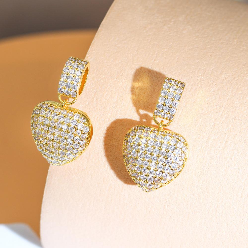 Choucong Brand Dangle Earrings Sparkling Luxury Jewelry 925 Sterling Silver Gold Fill Pave Micro White Sapphire CZ Diamond Gemstones Party Heart Drop 
