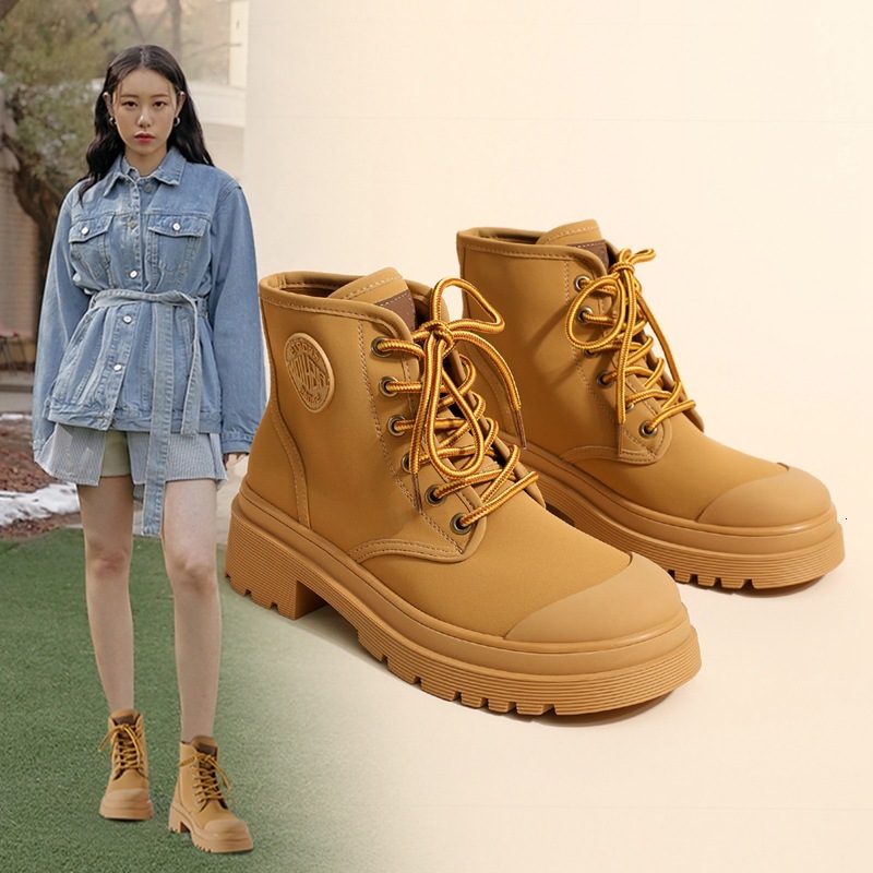 Short Women's 2023 Autumn/Winter New British Style Thick Sole Lace up Work Casual Martin Boots