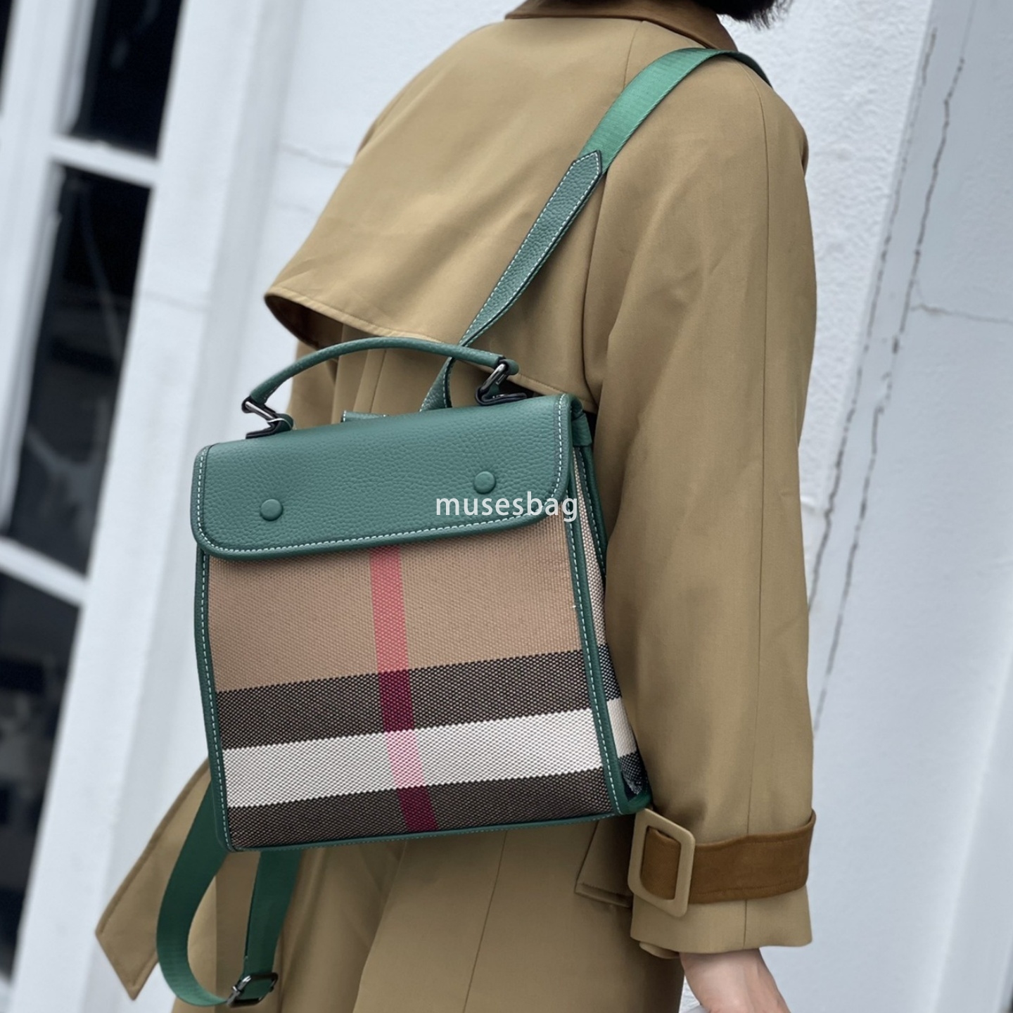New atmospheric and fashionable top layer cowhide plaid color contrasting one shoulder portable versatile backpack for women 93cd 4