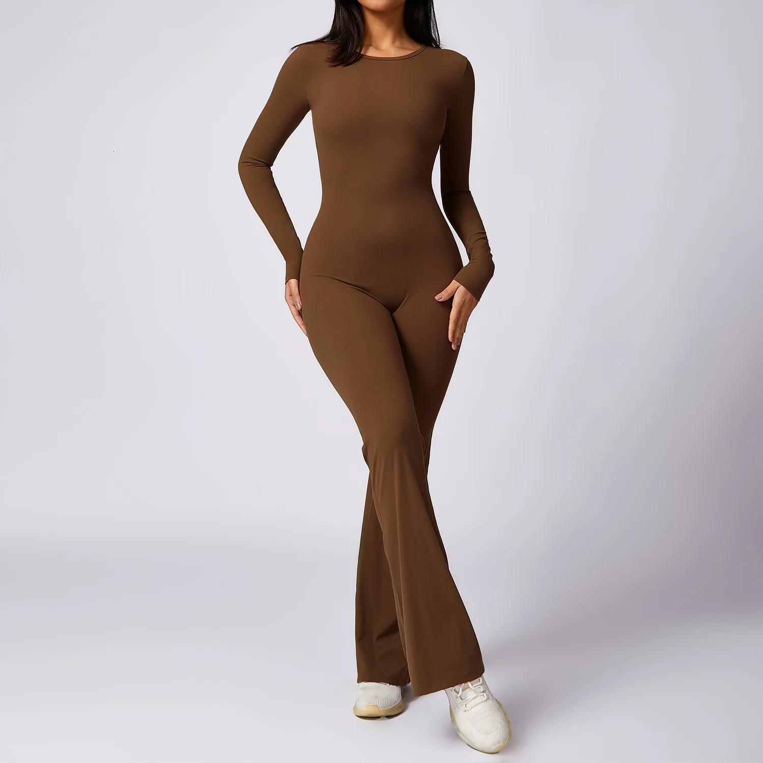 Jumpsuit Long Sleeves Gym Set Womens Yoga Suit Sportswear Women Sports Flared Pants Fitness Rompers Stretch Workout Bodysuits 240627