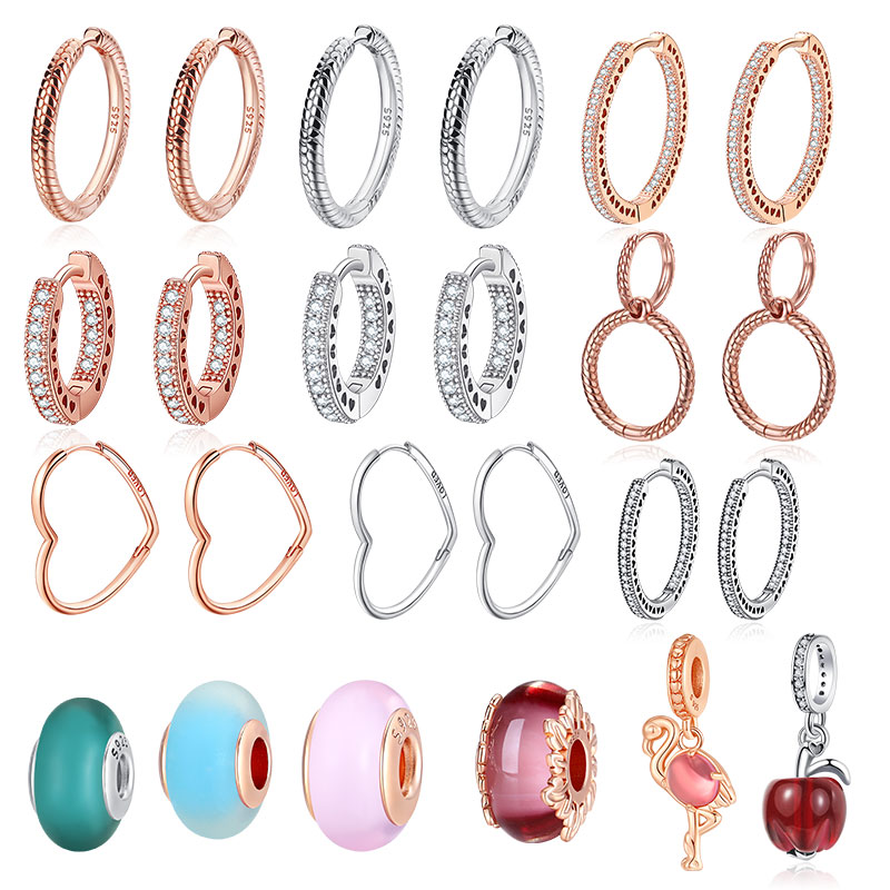 100% 925 Sterling Silver Pendiente Hoop Charm Earrings For Women Earrings Fit Original Charms Earrings Fine Jewelry Joyas Gift
