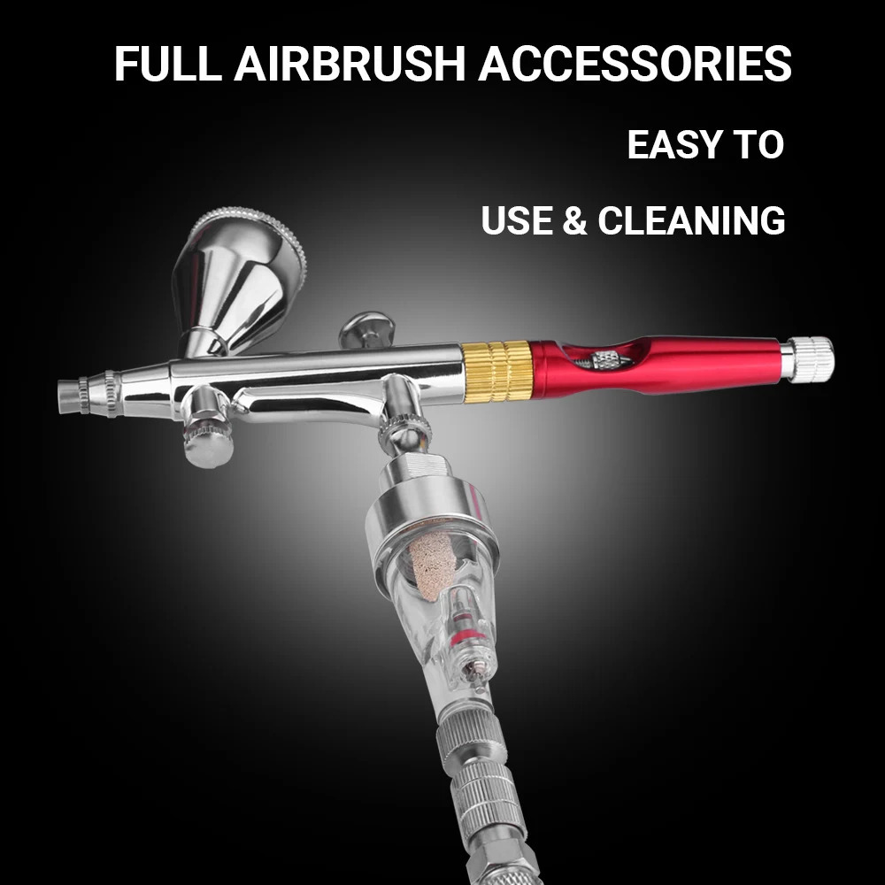 Gravity Dual-action Mini 9cc Airbrush Detachable Fluid Cup Paint Nail Spray Gun Makeup Paint Set Face Tattoo Art DIY Red Gold 240627