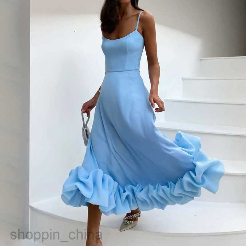 Basic Casual Women Dresses Fashion Women's Long Dress Summer Strap Large Hem Solid Color Dress
