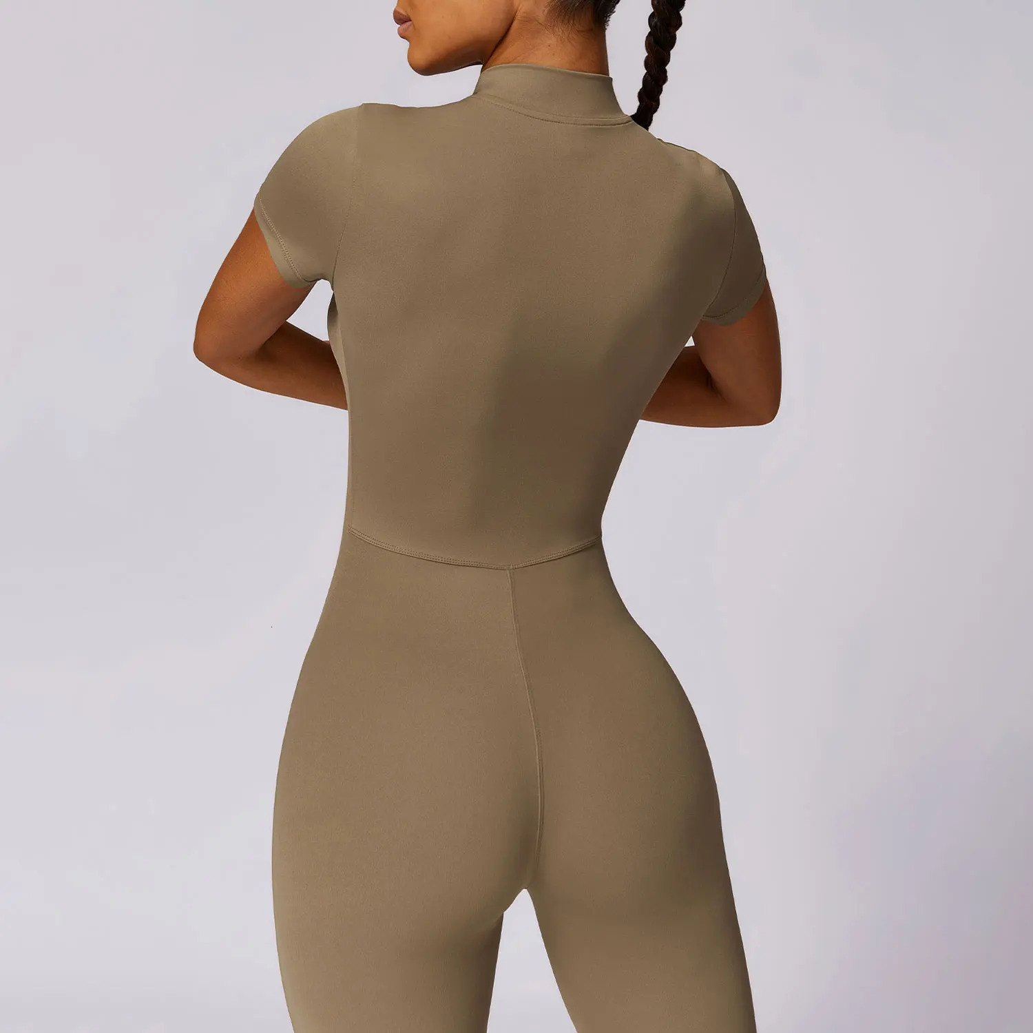 HGC Yoga Jumpsuit Women Zipper Short Sleeve one piece Gym suit Fitness Set Comfort Workout Romper Elastic Siamese Sportswear 240627