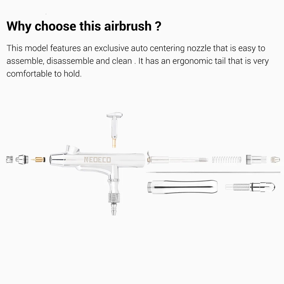 Dual-Action Airbrush With Auto-Centering Nozzle 7cc 13cc Cups 0.2/0.3/0.5mm needle for Modeling Makeup Nail Art Painting Tool 240627