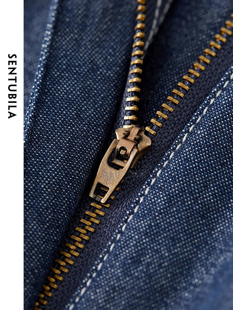 SENTUBILA Hong Kong Style Denim Set Lapel Cropped Jacket Aline Mini Skirt Spring Casual Womens Jean Suit W41Z53840 240627