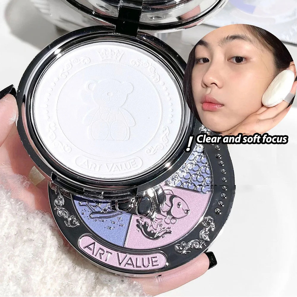 Oil Control Setting White Powder Oily Skin Makeup Lasting Sweatproof SmallBear Press Powder Palette Face Soft Focus Loose Powder 240627