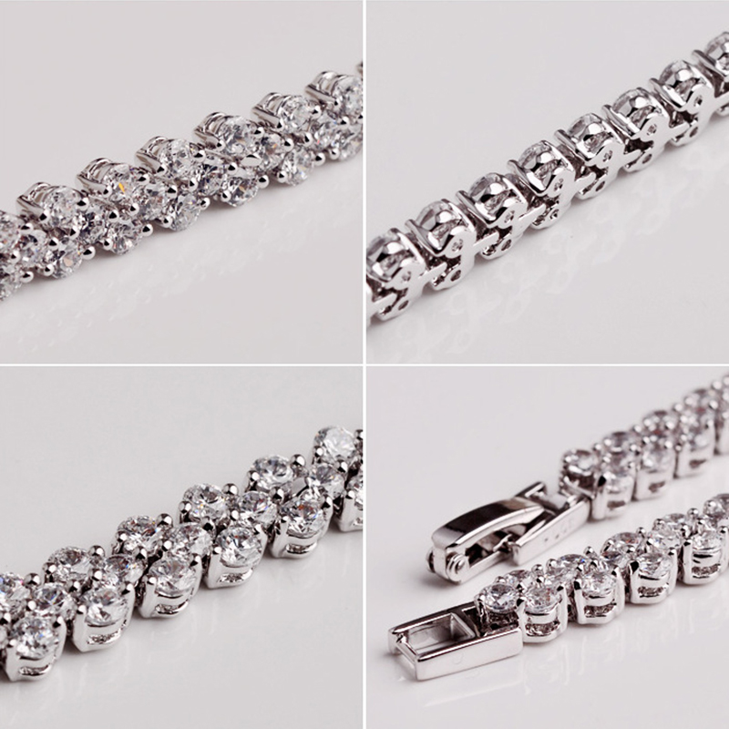 Women Silver Color Rose Gold Bracelet for Female Pulseras Crystal Heart Charm Bracelet Women Bridal Wedding Fine Jewelry Gift