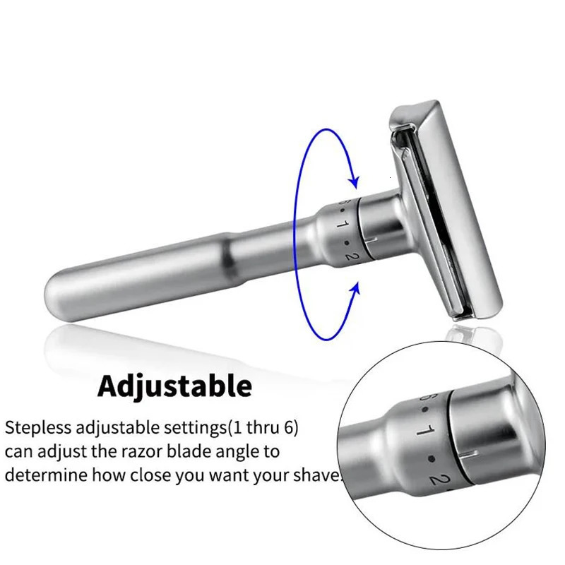 Mingshi Adjustable Safety Razor Double Edge Classic Men Shaving Mild to Aggressive 1-6 File Hair Removal Shaver it with 5 Blades 240627
