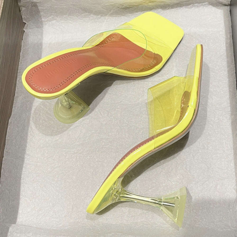 2024 New Summer Square Head Slippers Temperament Niche Wine Glasses Heel Comfortable Open-Toe Sandals High Heels Kq3
