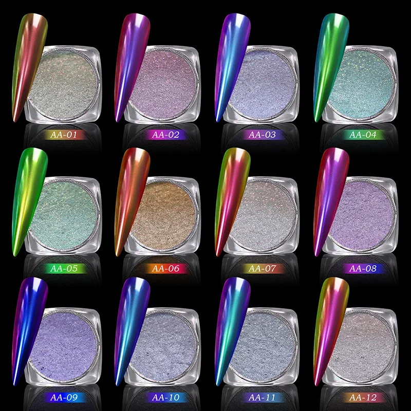 Magic Mirror Powder Chameleon Polarizing Nail Glitter High-Light Diamond Holographic Nail Art Pigments DIY UV Gel Manicure Dust 240627