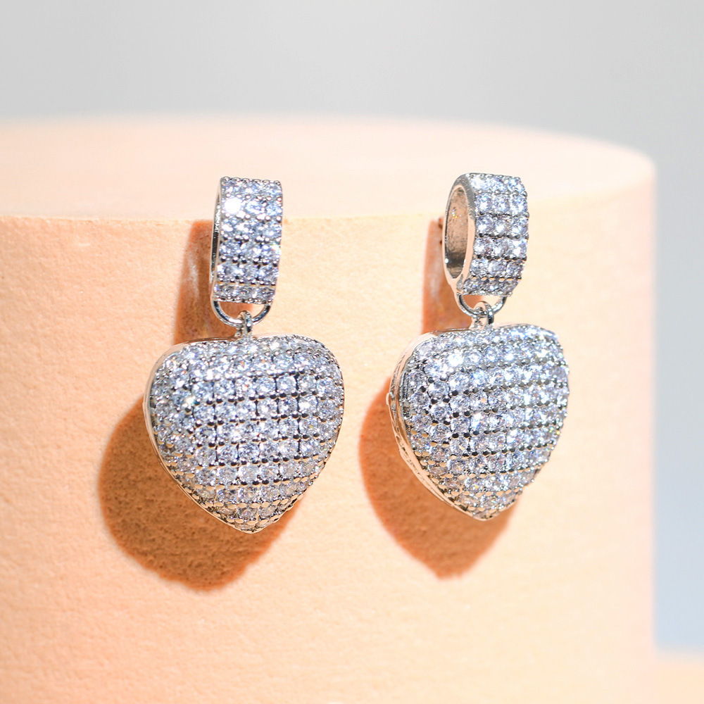 Choucong Brand Dangle Earrings Sparkling Luxury Jewelry 925 Sterling Silver Gold Fill Pave Micro White Sapphire CZ Diamond Gemstones Party Heart Drop 
