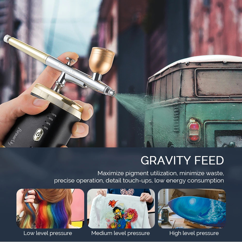 Foreverlily 3 Levels Pressure Portable Airbrush For Nail Art Paint Makeup Tattoo Cake Painting Spray Gun Face Hydration Sprayer 240627
