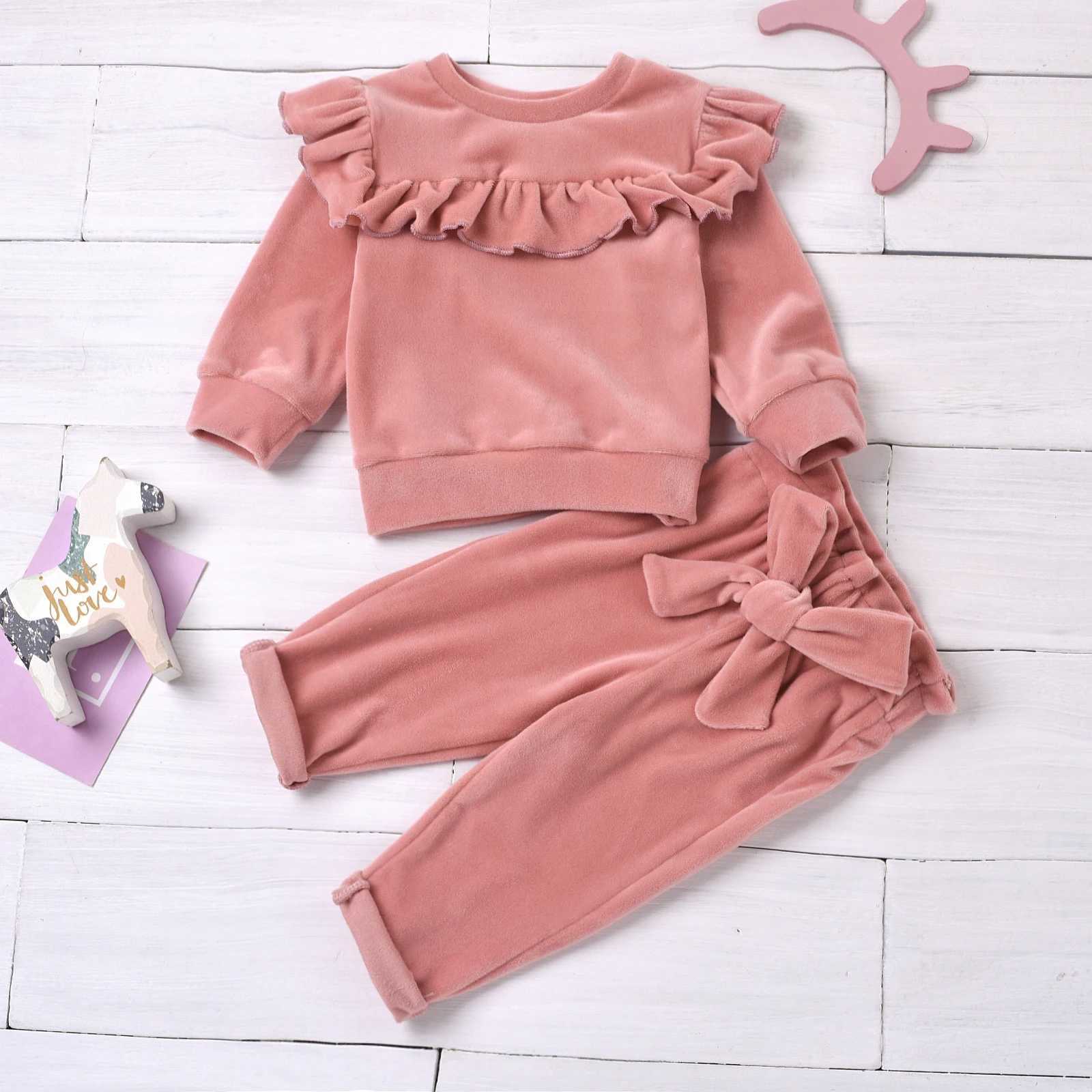 Clothing Sets 2PCS fall and winter models girls coral fleece warm Baby top pants comfortable H241126
