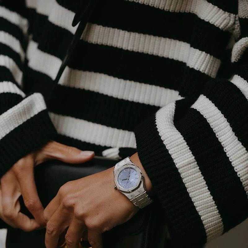 Autumn winter new black and white striped semi-turtleneck zipper 100% cashmere coat women's loose lapel sweaterF6.28#51