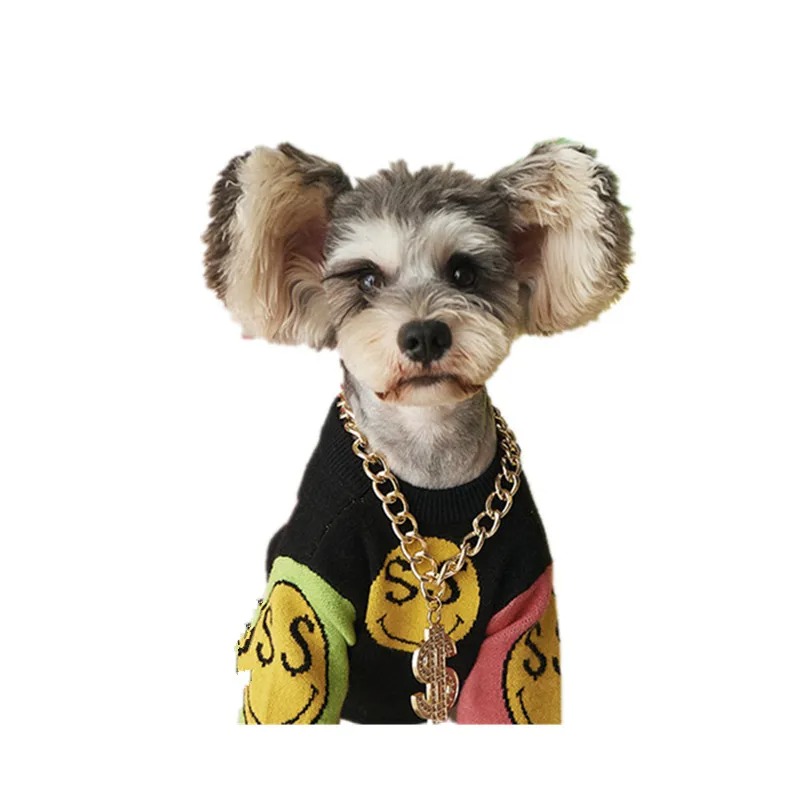 Luxury Dog Collar Necklace for Small Medium Dogs Dollar Sign Pendants Hip Hop Gold/Silver Plated Chain Jewelry Pet Accessories