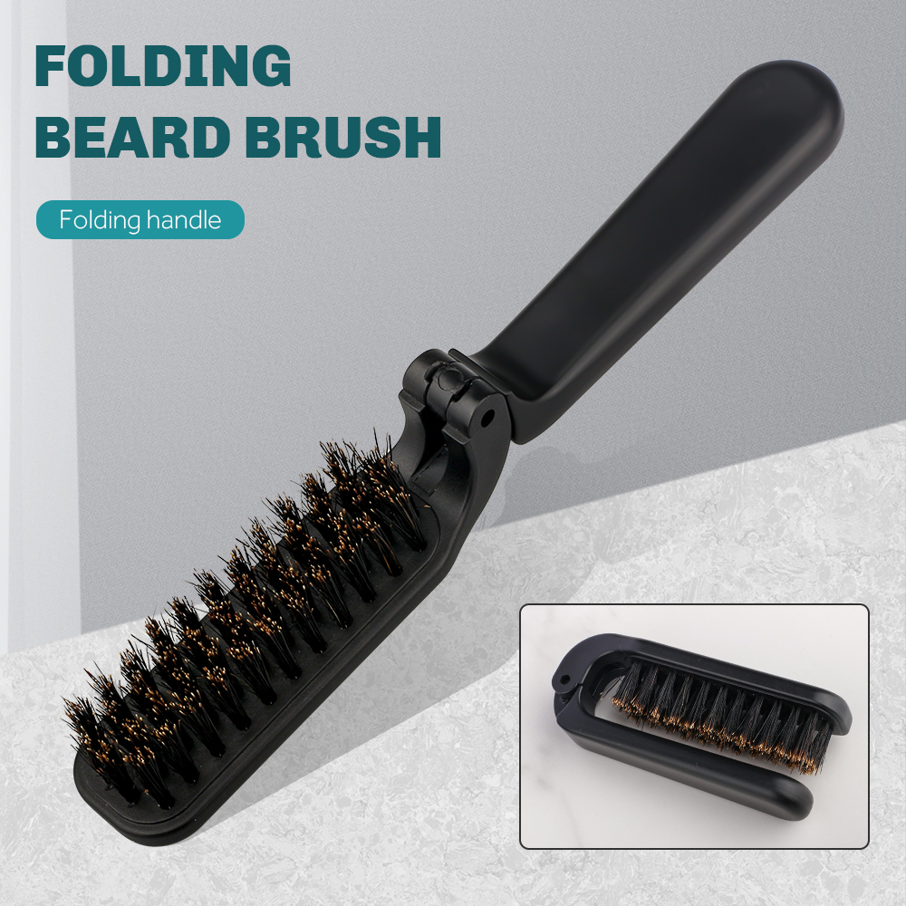 CestoMen Boar Bristle Hair Brush Folding Handle Beard Comb Portable Mustache Styling Tool For Men